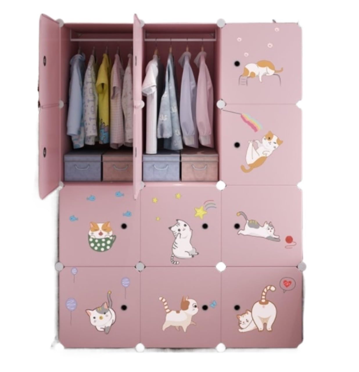 BODHIS Armadio Guardaroba Armadio Combinato Robusto Organizzatore Di Stoccaggio Cubo Di Plastica Vestiti In Piedi Camera Da Letto Casa Portatile Armadi (Color : Pink, Size : 111 * 37 * 147cm)