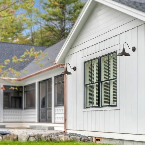 Image of 2 Pack Outdoor Barn Farmhouse Light with 14in Dome, Exterior Gooseneck Lights Fixture for House, Dark Bronze Outside Wall Mount for Porch, Patio, Entryways