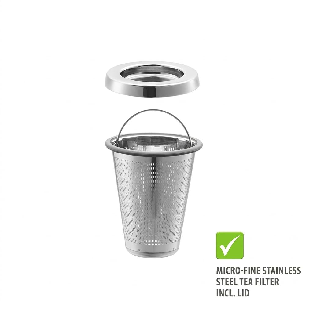GEFU CHAVELLE Tetera con calientaplatos de 1,2 l – soplado a mano, vidrio de borosilicato, filtro de té de acero inoxidable, hierro fundido, apto para lavavajillas