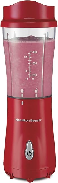 Hamilton Beach Portable Blender for Shakes and Smoothies with 14 Oz BPA Free Travel Cup and Lid, Durable Stainless Steel Blades for Powerful Blending Performance, Red (51101RV)