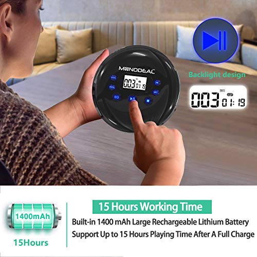 Cd Player For Car With Aux & Fm Transmitter, Monodeal Rechargeable Cd Player Portable For Home Travel, Anti-Skip Protection, Personal Compact Cd Player #TOP4