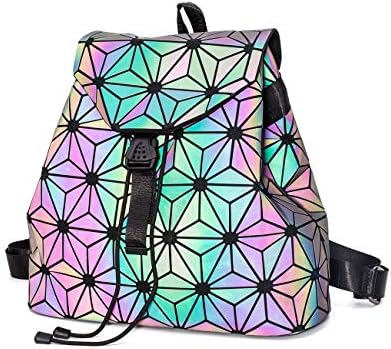 LorranTree Geometric Backpack Luminous Backpacks Holographic Reflective Bag Lumikay Bags Irredescent Rucksack Rainbow 02