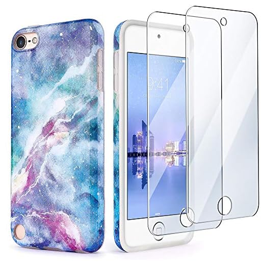 iPod Touch 7th Generation Case with 2 Screen Protectors, IDWELL iPod Touch 6 iPod 5 Case, Slim FIT Anti-Scratch Flexible Soft TPU Bumper Protective Case(Latest Model,2019 Release), Blue Fantasy Sky