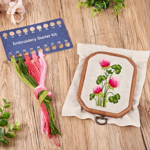 Image of Magibeads 2 Sets Flower Patterns Embroidery Starter Kit for Beginners Hand Embroidery Kit with Embroidery Hoop Floss Fabric Instruction Cross Stitch Kits for Adults Gifts