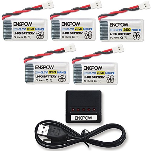 ENGPOW 3.7v 350mah 25C Lipo Battery with X5 Charger for TOZO Q2020 Holy Stone HS170 Drone HS230 RCtown ELF II HW Mini Drone Hubsan X4 H107C 107D 107L RH803 Protocol Dronium One [5pcs]