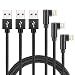 Right Angle Phone Cable (3pack of 3ft 6ft 10ft) Black Fast Charger Nylon Braided Data Cord 90 cegree Elbow for Game Video Compatible with iPhone,iPad, iPod and More