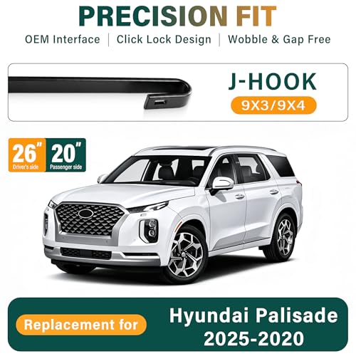 Image of Windshield Wiper Blades Replacement for Hyundai Palisade 2020 2021 2022 2023 2024 2025,Original Equipment Replacement Front Rear Wiper Blade Set - 26 inch 20 inch 12 inch (Set of 3)
