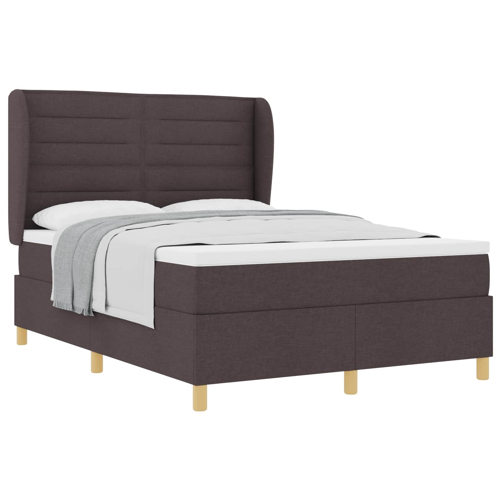 Boxspringbett mit Matratze Dunkelgrau 90x190 cm inklusive Topper höhenverstellbares Kopfteil Schaumstoffmatratze Stoffbezug Holzrahmen langlebig pflegeleicht Schlafzimmer Komfortset Dunkelbraun