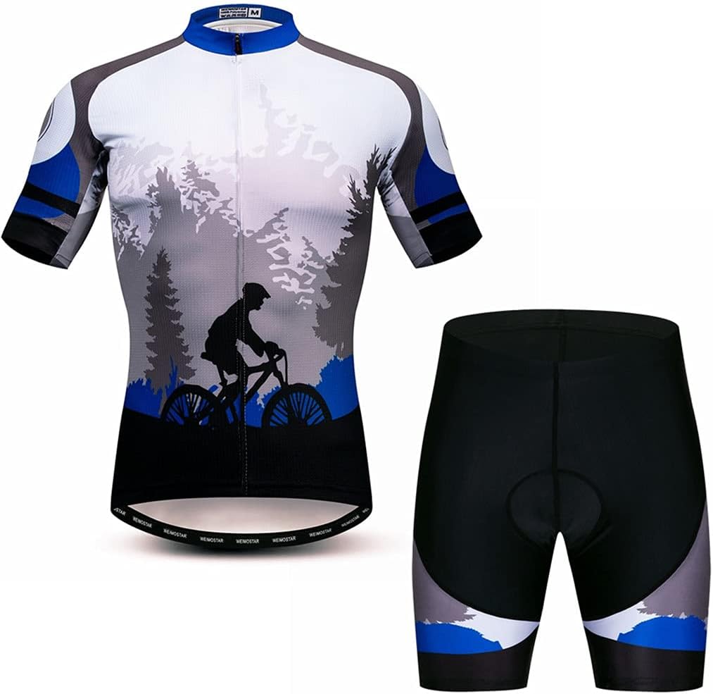 Hotlion Men's Cycling Jersey Sets Gel Pad Summer Bike Clothing Suit Breathable Bike Clothes with 3 Rear Pockets