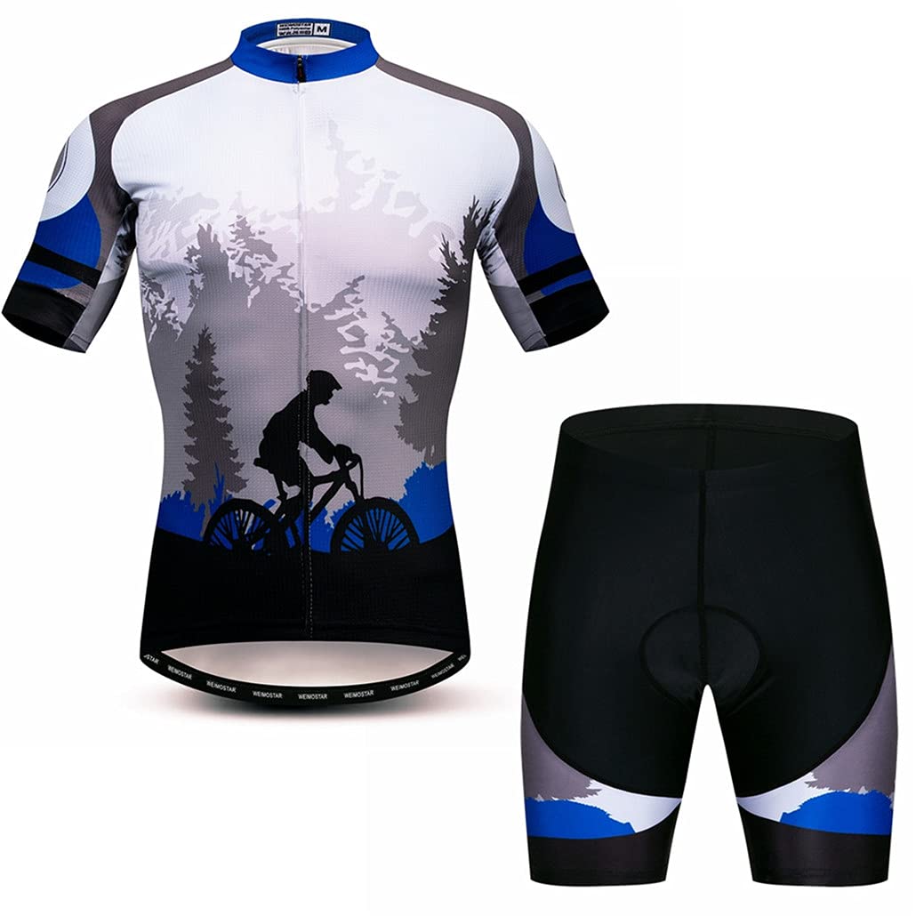 Hotlion Men's Cycling Jersey Sets Gel Pad Summer Bike Clothing Suit Breathable Bike Clothes with 3 Rear Pockets