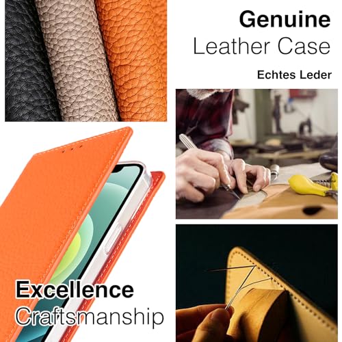 Étui coque pour iPhone 11 cuir véritable RFID pochette orange - 3