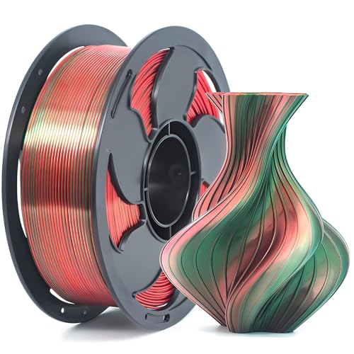 Image of Silk Dual Color Red Green PLA 1.75mm 1kg Shiny 3D Printer Filament FDM AMS | Silk finish Bi color Red Green Coextrusion Shiny Smooth transition Neatly wound 1kg spool 2.2lbs for Bambu Flashforge AMS