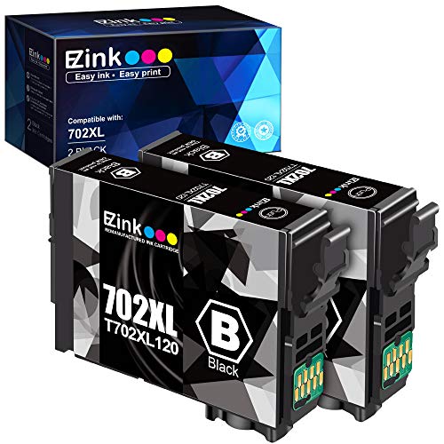 E-Z Ink (TM) Remanufactured Ink Cartridge Replacement for Epson 702XL T702XL 702 T702 to use with Workforce Pro WF-3720 WF-3730 WF-3733 Printer (2 Pack, Black)