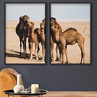 2 Piece Framed Canvas Wall Art Camels Canvas Prints Home Artwork Decoration for Living Room,Bedroom - 16