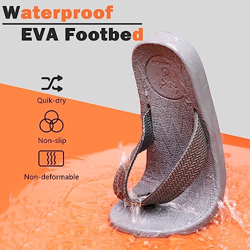 Kuailu OCUS-JYMT19-GREY-45 Mens Flip Flops Arch Support Comfortable Waterproof Open Toe Summer Beach Leather Thong Sandals Cushion Slip thumb #1