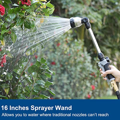 Fanhao Watering Wand Heavy Duty, 16 Inches Metal Garden Hose Wand With 8 Spray Patterns, Long Hose Nozzle Sprayer With On/Off Thumb Control, Perfect For Hanging Baskets, Shrubs, Garden And Lawn #TOP1