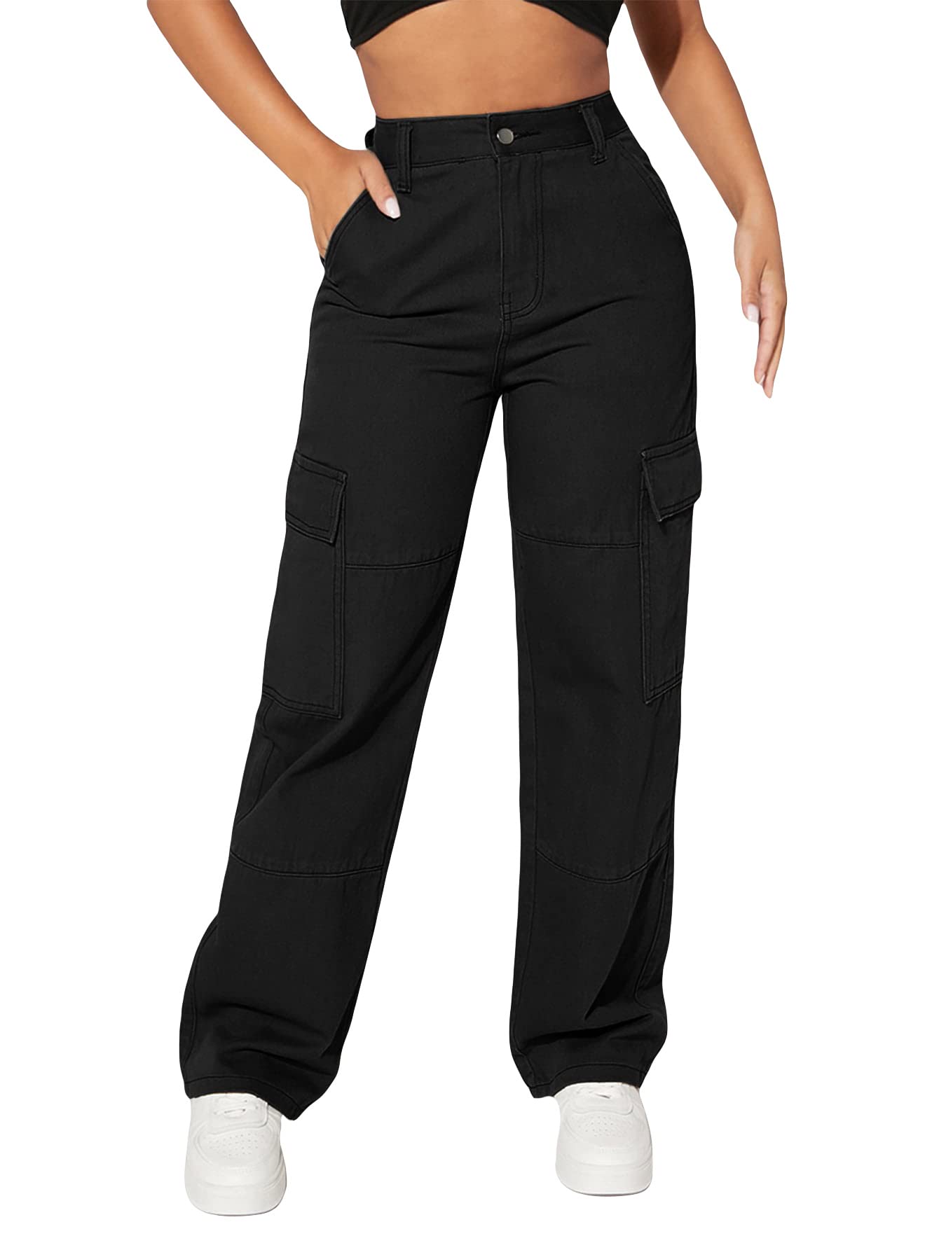 MakeMeChic Women's Cargo Jeans High Waist Flap Pocket Straight Leg Denim Pants similar size 51/