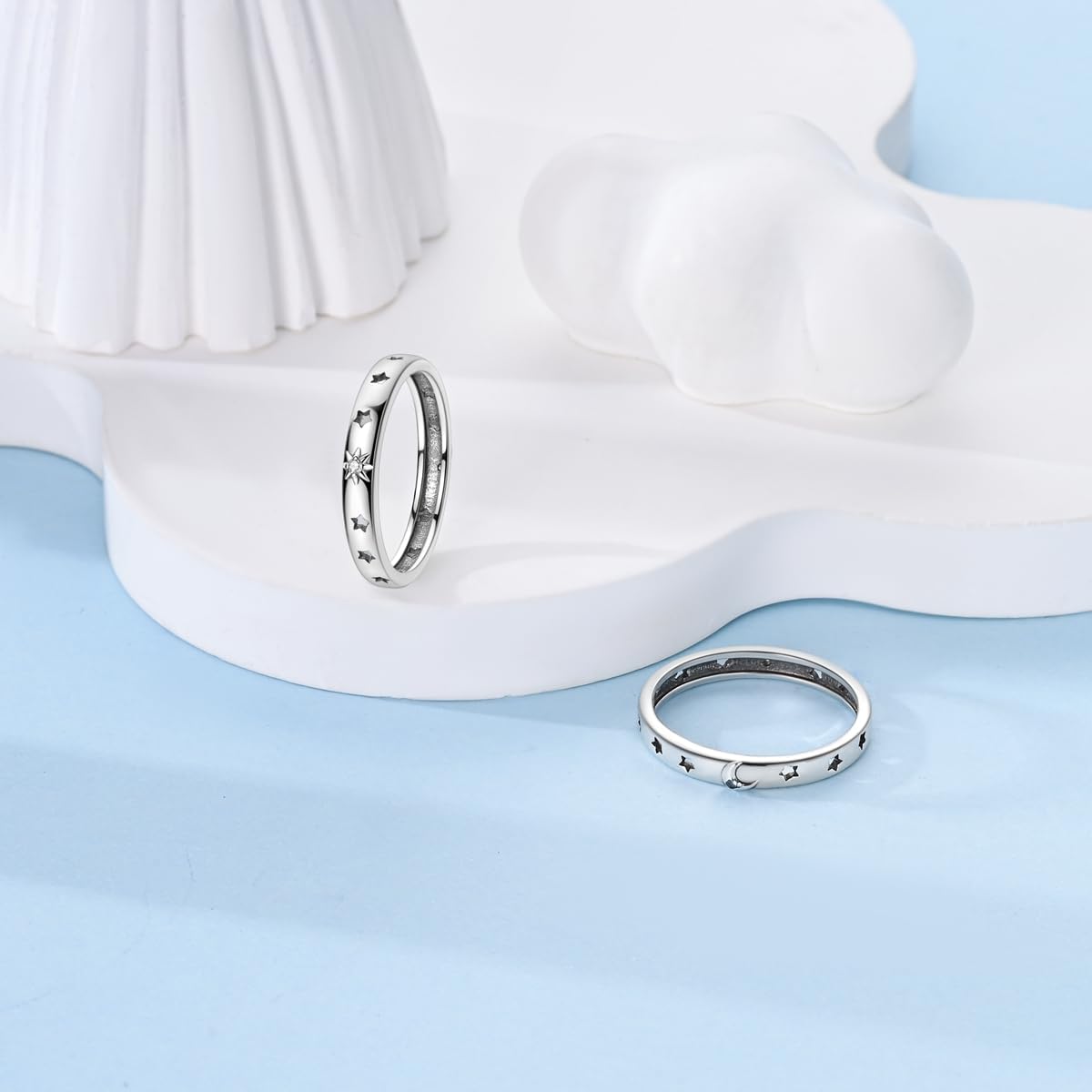 Parmuz 925 Sterling Silver Rings for Woman Dainty Stackable CZ Star Moon Cross Eternity Engagement Bands Ring for Her - Image 3