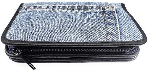 Upcycling Blue Denim Bifold Money Zip Coin Card Holder Organizer Compact Wallet for Women3
