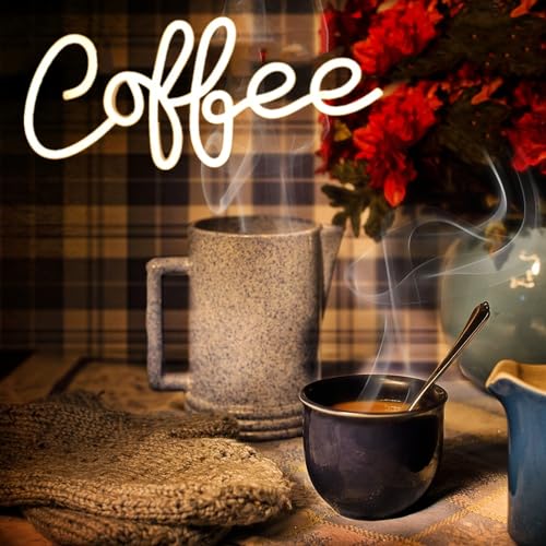 Image of Warm White Coffee Neon Sign,Dimmable Coffee Bar Light up Sign,Arylic Neon Lights for Coffee Bar Accessories,Coffee Bar Signs for Coffee Station Wall Decor Art Decor,5V USB Powered,14x6.3In