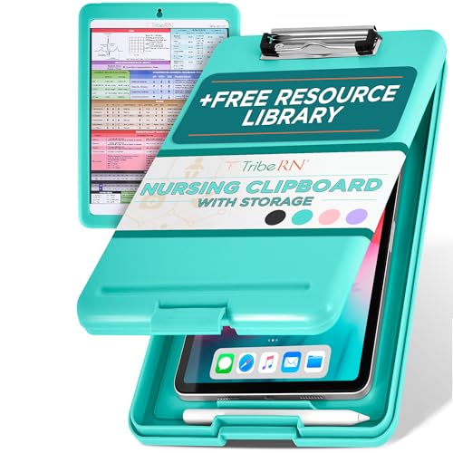 Tribe RN Nursing Clipboard with Storage - Medical Clipboard Nursing Essentials for Nurses and Nursing Students School Supplies with Quick Access Reference Guide (Mint)