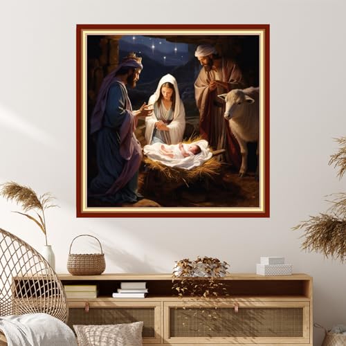 Image of Dimxvean Stamped Cross Stitch Kits,Cross Stitch Kits for Adults Beginners,Embroidery Kits Full Range of Cross Stitch Stamped Kits Needlepoint Kits Cross Stitch Patterns-Nativity 18x18 inch
