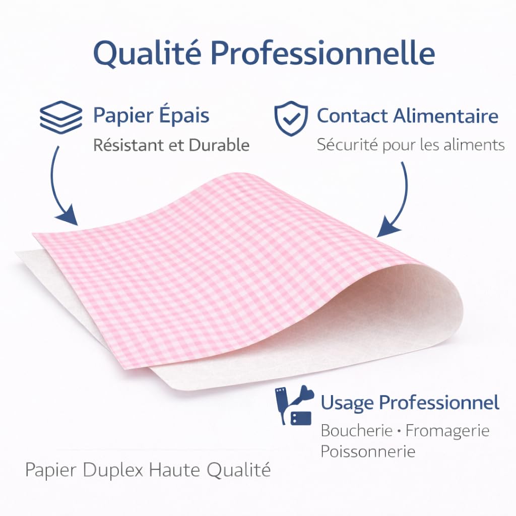 Papel alimentario dúplex satinado fondo rosa – 10 kg – tamaños de 25 x 32 a 50 x 65 cm – Papel de embalaje para carnicería, queso, pescado, embutidos, restauración profesional (50 x 65 cm – 10 kg)