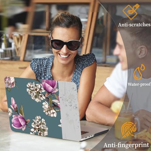 Funda MacBook Air 15 M4 A3241 M3 A3114 M2 con diseño de flores moradas y protector de teclado 2