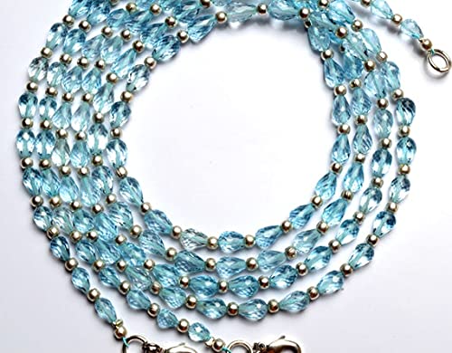 Briolette azurite naturelle facettée 6x4 7x5mm LKBEADS fil de 21 pouces bleu
