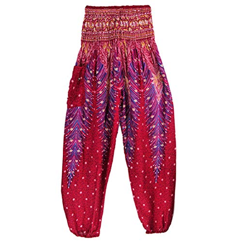 Wintialy Aladdin Harem Drawcord Baggy Pants Traditional Print Cotton Mix Wine