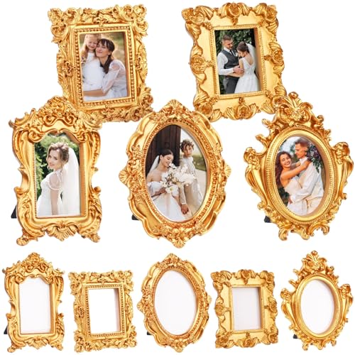 10 Pcs Mini Picture Frames Vintage Tiny Frames Antique Photo Frames Table Top Display Frame Photography Photo Baroque Ornate Resin Frame for Home Wedding Christmas Holiday Decor