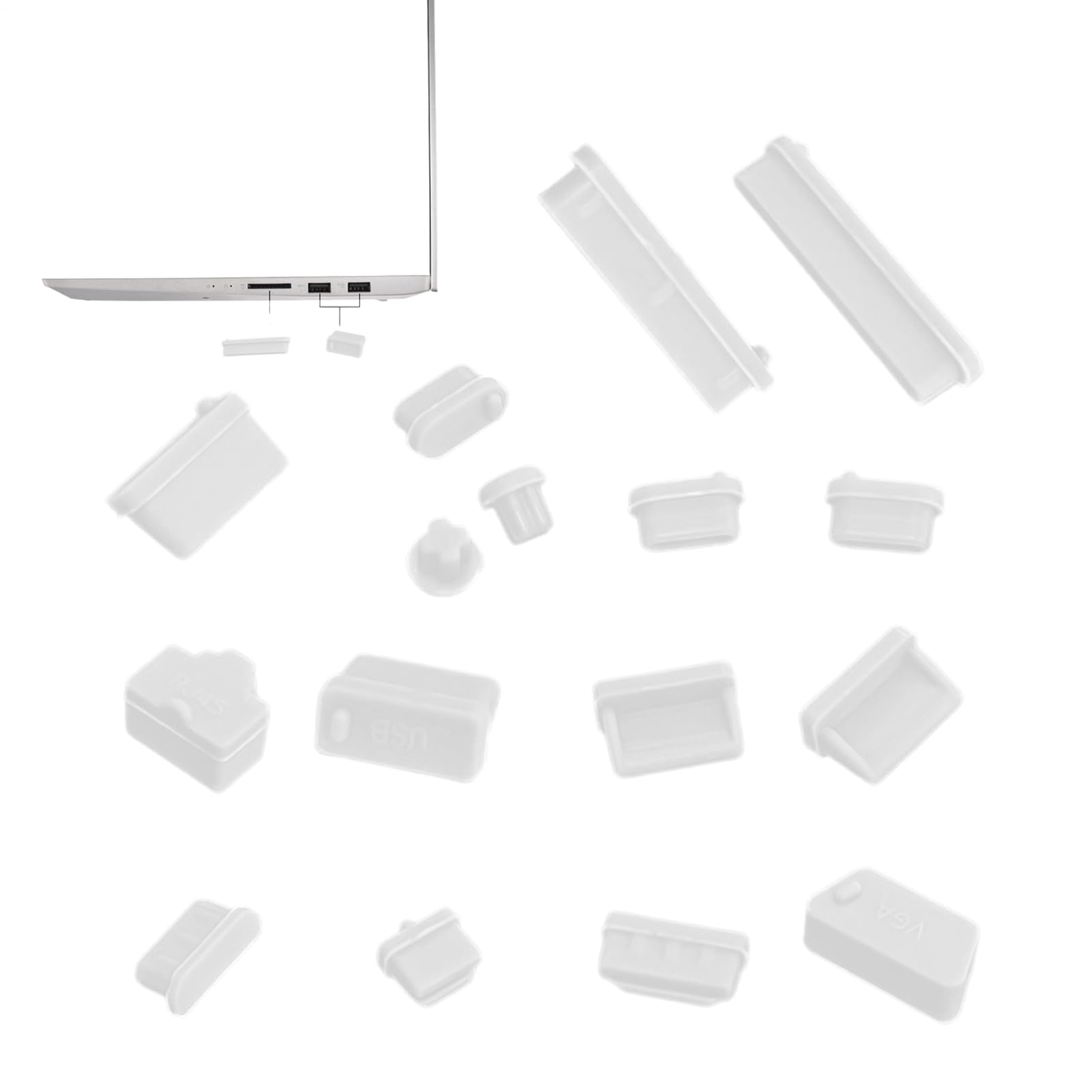 Silikonowe zatyczki przeciwpyłowe do laptopa - osłony portów USB | uniwersalne 16 zaślepek ochronnych do portów typu C, USB C, RJ45, słuchawek i laptopów, do elektroniki