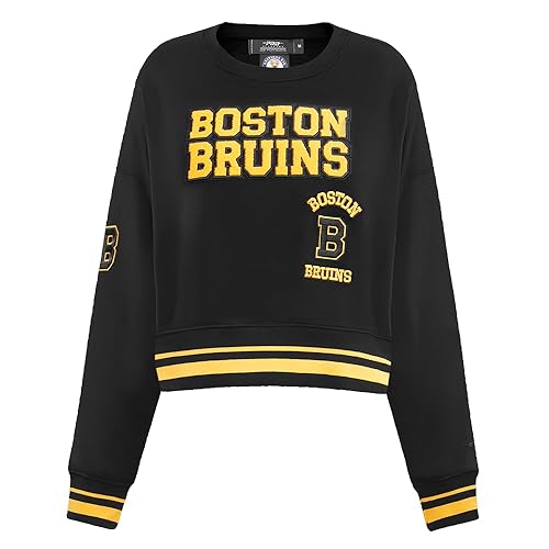 Pro Standard NHL womens Womens Nhl Retro Classics Brushed Back French Terry Crewneck Sweatshirt - BOSTON BRUINS - X-Small - Black/Yellow