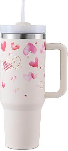 Herseme Vaso de 40 onzas con asa para el Día de la Madre, vaso de acero inoxidable para mamá con tapa con pajilla, paredes con doble aislamiento,