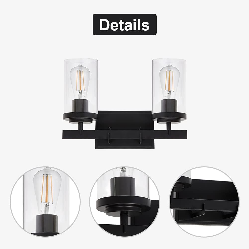 Buy Bonlicht Modern Wall Light Fixtures With Clear Glass 2 Heads Indoor Vanity Light Sconces Vintage Industrial Black Bathroom Lighting Farmhouse Wall Mounted Lamp For Porch Hallway Bedroom Bar Stairs Online In