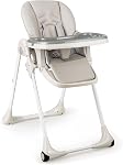KOTEK Chaise haute pliable bébé w/ 7-Position Hauteur de siège réglable, dossier réglable, repose-pieds et plateau, chaise à manger pour bébé portable avec/ amovible PU Coussin en cuir, Roues pour bébé (Grey)
