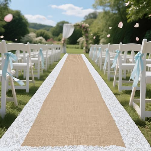 Hlimior Natural Burlap Wedding Runner Aisle for...