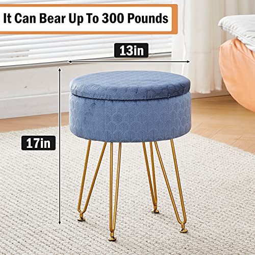 Cpintltr Foot Stool Velvet Storage Ottoman with Removable Lid Round Sofa Stools Foot Rest with Padded Seat Modern Style Makeup Stool Decorative Furniture Suitable for Lounge Dorm Room Bluish Grey