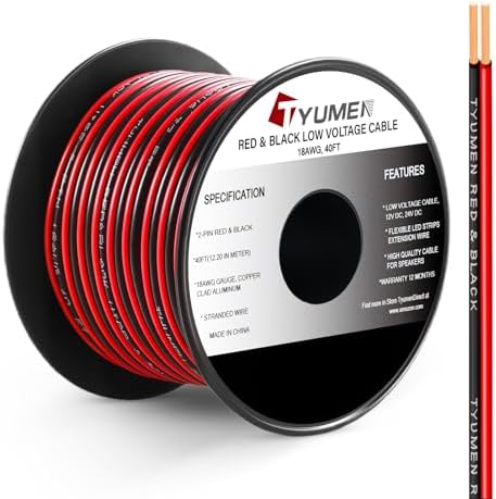 TYUMEN 40FT 18 Gauge 2pin 2 Color Red Black Cable Hookup Electric...