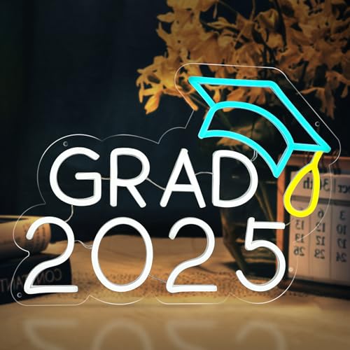 Congrats Grad Neon Sign with Cap, Graduation Decoration Class Of 2025, Congratulations LED Light Up Sign for Backdrop, Dimmable USB Powered with Switch, Graduation Season Party Backdrop Decor Gifts