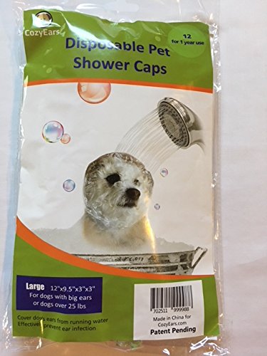 Cozyears Disposable Pet Shower Caps, Shower, Raining, Swimming, Dogs, 12 Caps In A Pack (Large) #TOP1