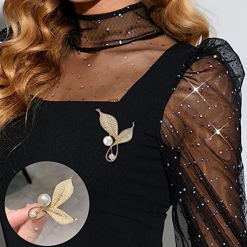 Image of Crystal Pearl Flower Brooches Pins Fashion Beautiful Created Rhinestone Floral Brooch Good Idea for Party Dance Wedding Banquet for Elegant Women Girl
