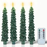 Boribim Christmas Decorations Indoor - 4 PCS Christmas Tree Candles with Remote and Timer - Flameless Christmas Taper Candles - Battery Perated Green LED Candlesticks for Christmas Home Decor