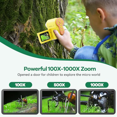 Image of Hideal HP20 IPS Microscope for Kids: [3-in-1] [Easy and Fun] 2 inch Portable Handheld Microscope Miniscope, Pocket Mini Scope Educational Science Kit, Christmas Birthday Gifts for Kids, 32GB, Yellow