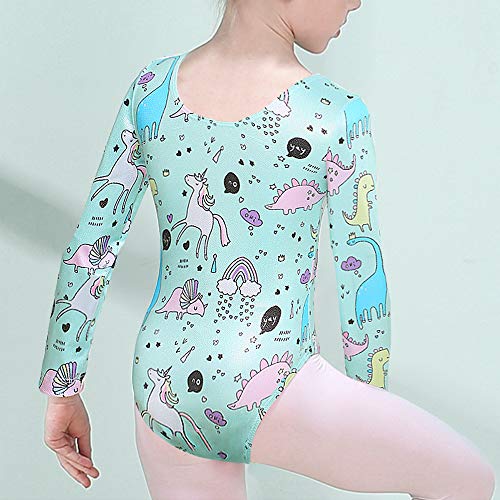 Hoziy Gymnastics Leotards For Girls Long Sleeve 4T 5T Dinosaur Unicorn Print Blue #TOP2