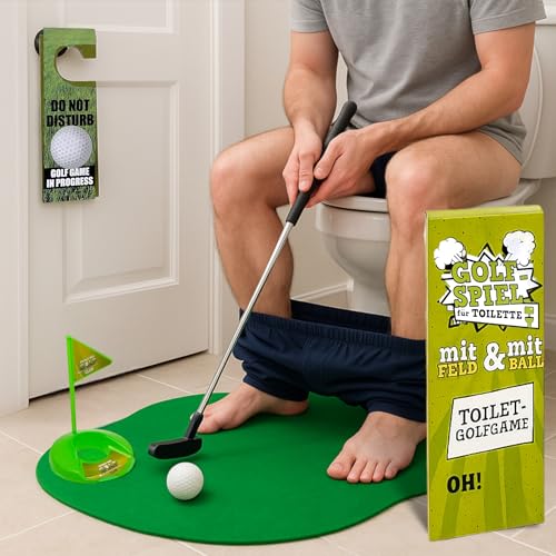 MIJOMA Toiletten-Golf Set 6-teilig – Lustiges Golfspiel fürs Badezimmer mit Matte Ball Schläger & Ziel – Originelles Geschenk für Männer Frauen...