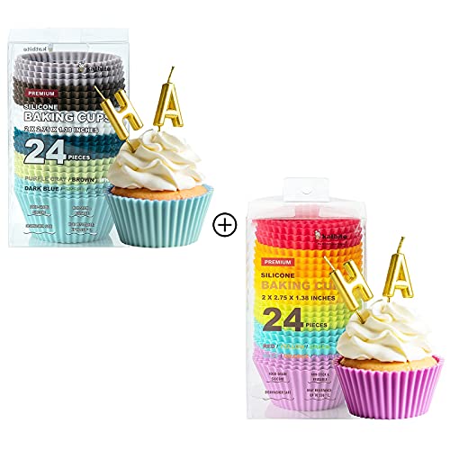 Katbite Silicone Cupcake Baking Cups 48 Pack, Heavy Duty Silicone Baking Cups, Reusable & Non-Stick Muffin Cupcake Liners Holders Set For Party Halloween Christmas Bakery Molds Supplies #TOP8