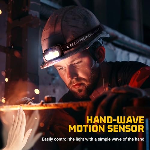 Headlamp Rechargeable 2 Pack, 1300 Lumen Ultra-Bright Head Lamp with Red Light, Waterproof Motion Sensor Head Lights for Forehead with White Green, 14 Modes Adjustable Headlight for Camping - Image 5