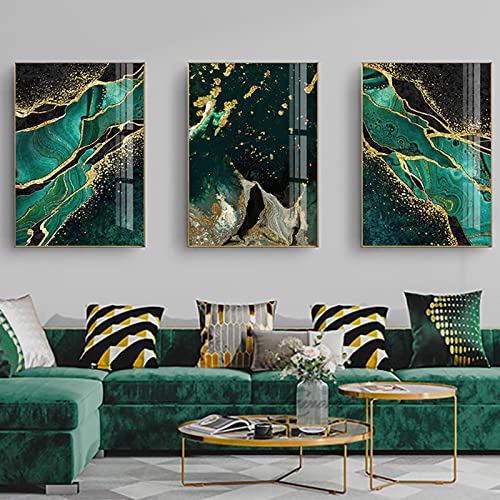 Cuadros de mármol verde y oro abstractos para renovar las paredes de tu salón con elegancia