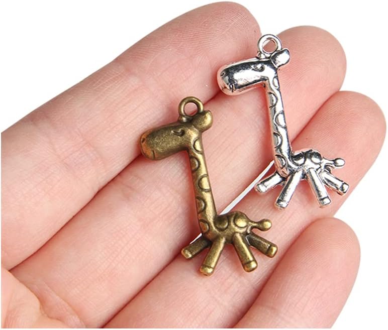 20Pcs Cute Giraffe Charms Giraffe Pendants Antiqued Silver Tone 3D 15 x 29 mm Making DIY Handmade Accessories Craft